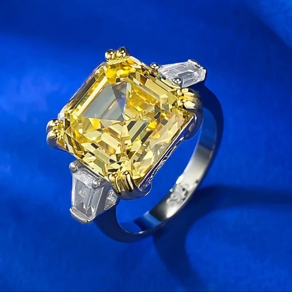 Art Deco Asscher Cut Yellow Diamond Ring Size 5 - Picture 11 of 11